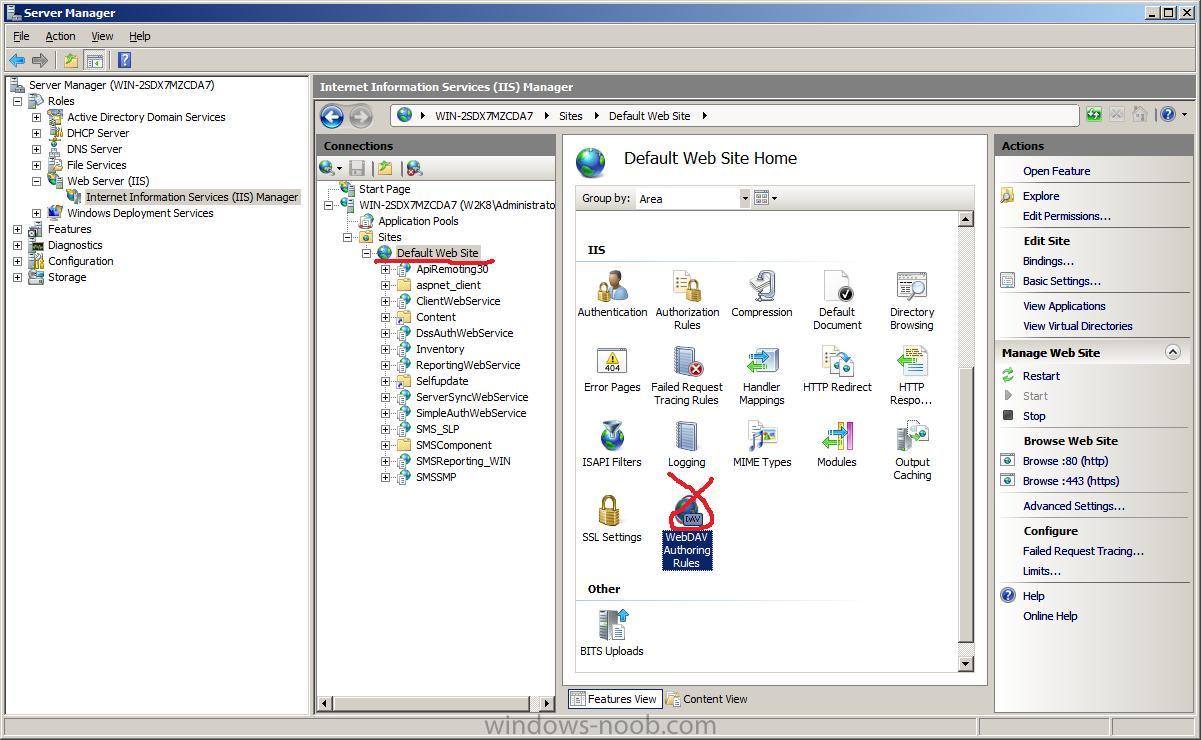 Default 7. Windows Server WEBDAV. IIS WEBDAV. Диспетчер Server Manager Windows web. Ярлык SCCM на рабочем столе.