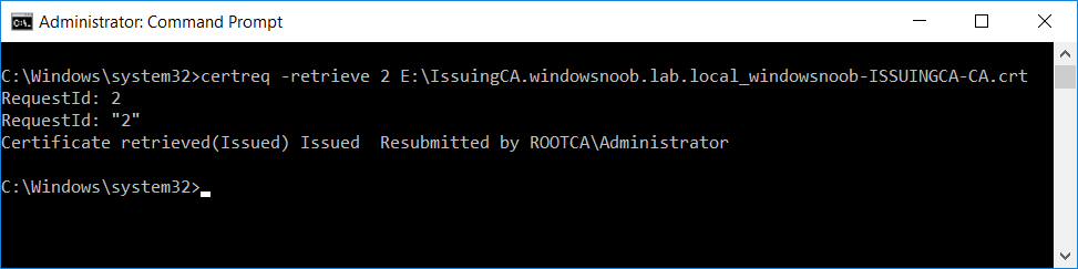 certificate retrieved (issued) Issued resubmitted by rootca administrator.png