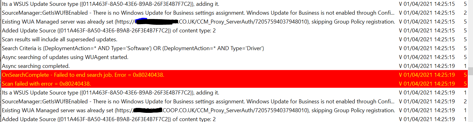 Windows updates failure - System Center Configuration Manager 
